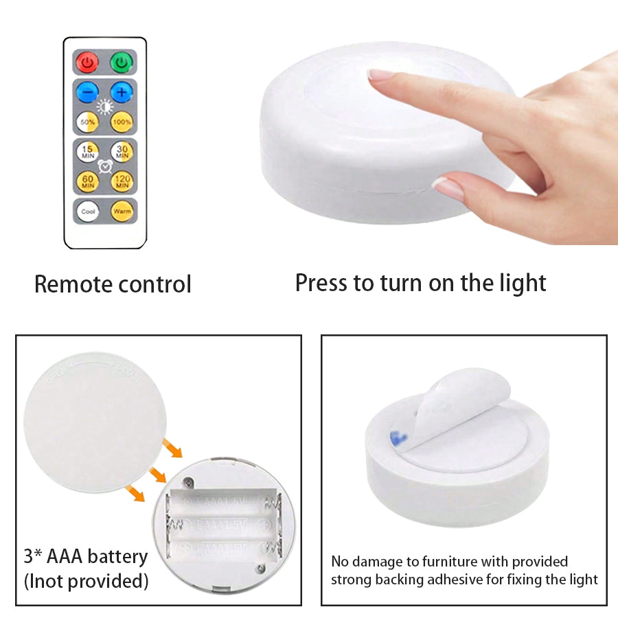 Pack of 3 Wireless LED Night Lights with Remote Control – Ultra-Bright