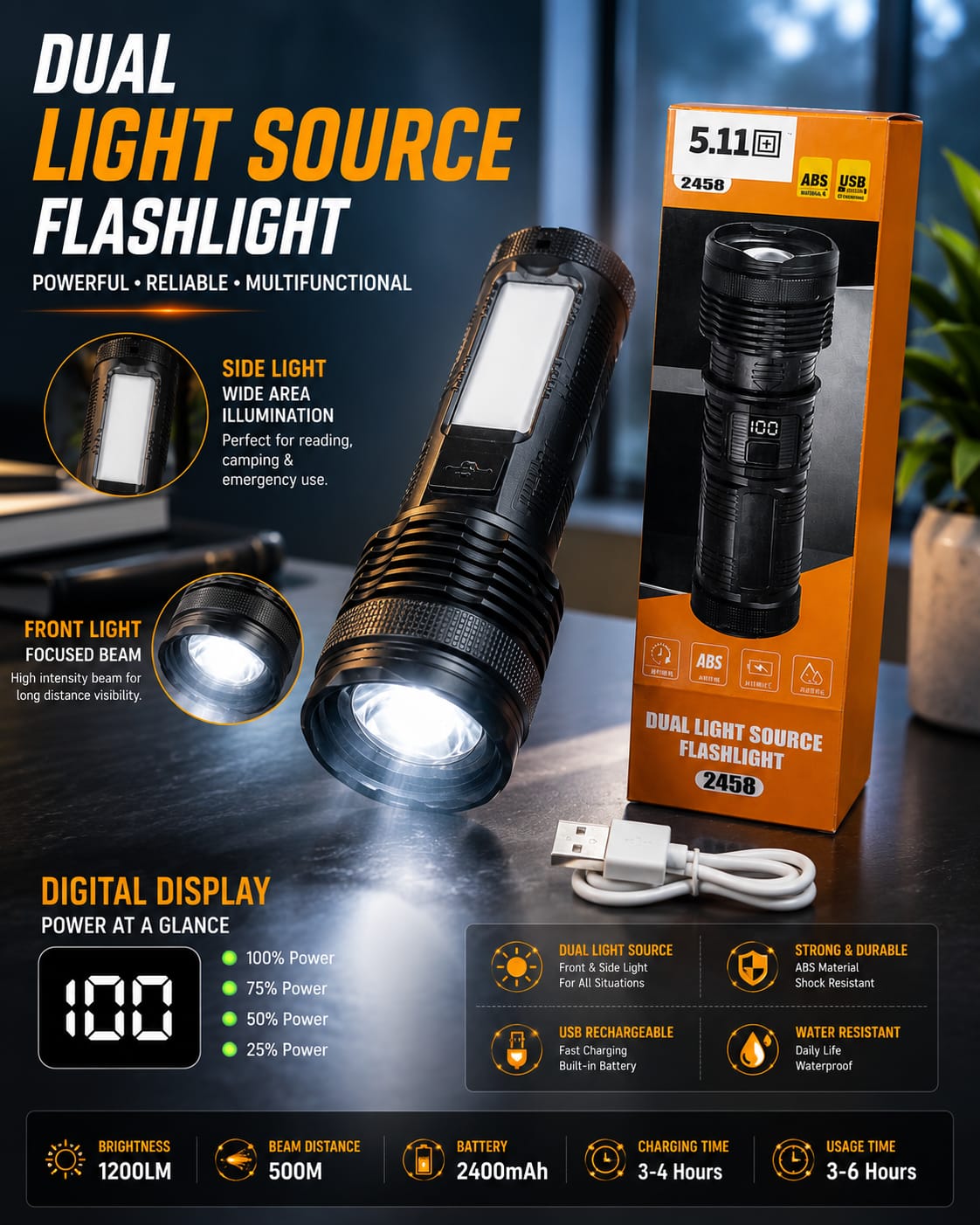 Rechargeable High-Brightness Flashlight