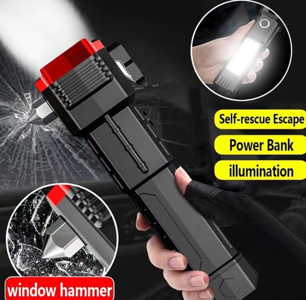 Rechargeable Flashlight With Safety Hammer
